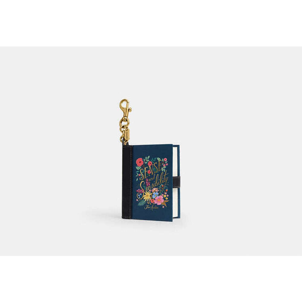 COACH Navy Floral Mini Notebook Keychain with Gold Hardware